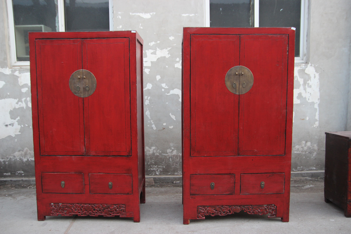 Chinese antique beijing high quality solid wooden hand painted furniture high glossy multi tall armoire wardrobes