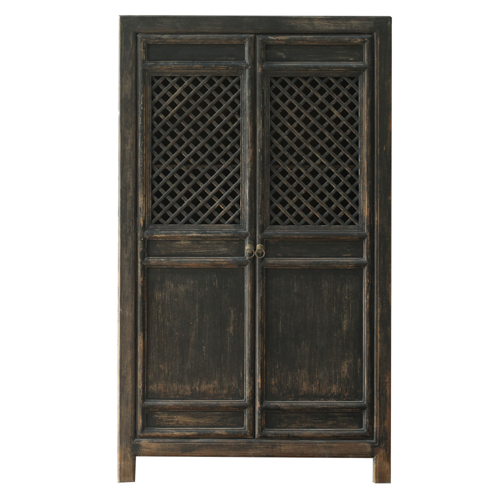 Handcrafted Recycled Solid Wood Asian Style Wardrobe Antique Shabby Chic White Black Carved Armoire