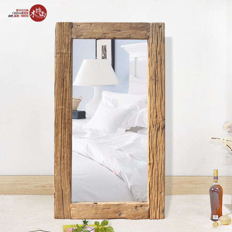 Chinese Antique Recycle Wood Natural Wall Mirror