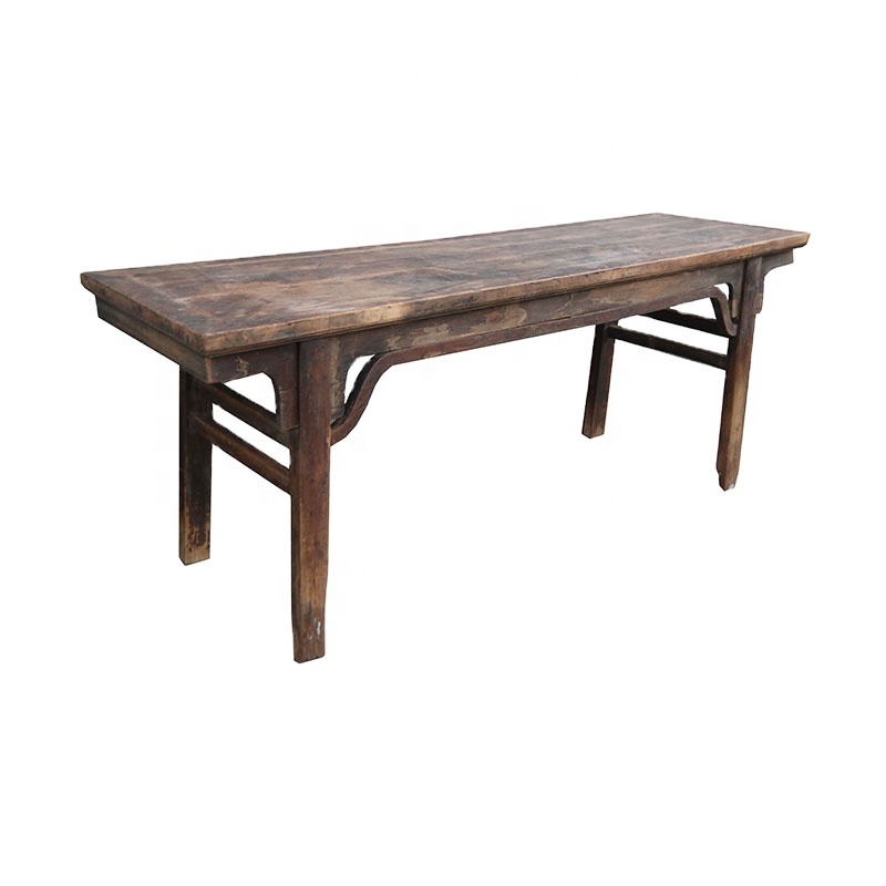 Chinese antique vintage rustic natural reclaimed wooden carved long bench