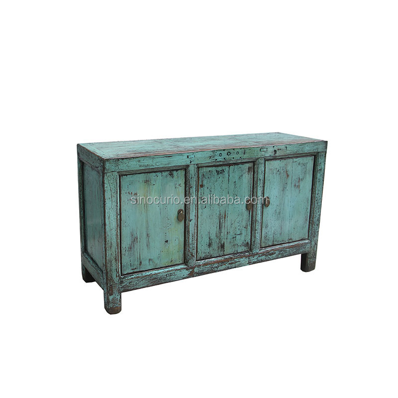 Chinese high glossy antique painted rustic cabinet dresser