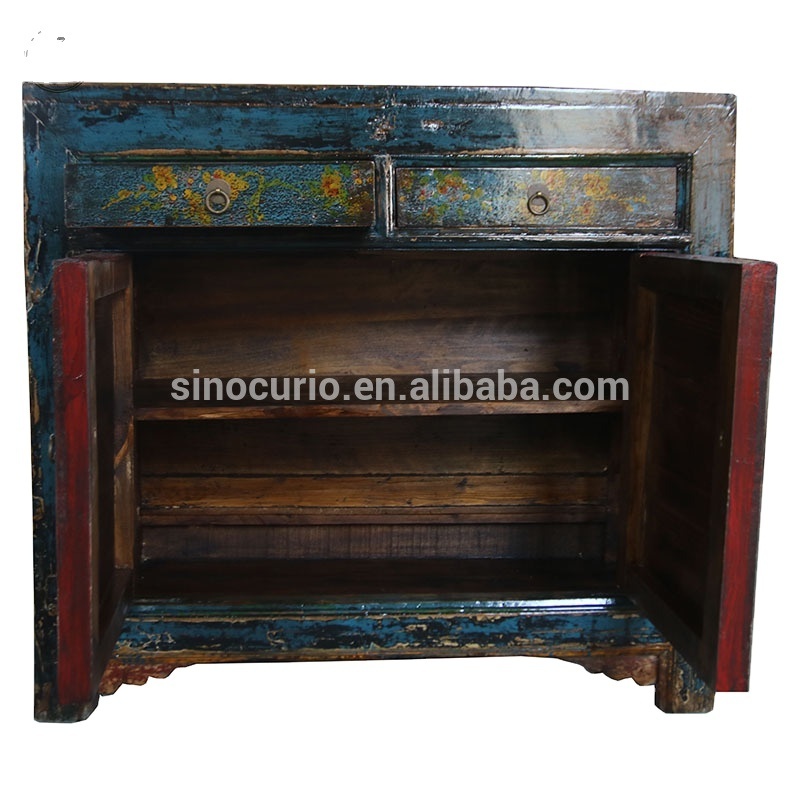 Chinese antique vintage wooden hand painted shoe storage cabinet