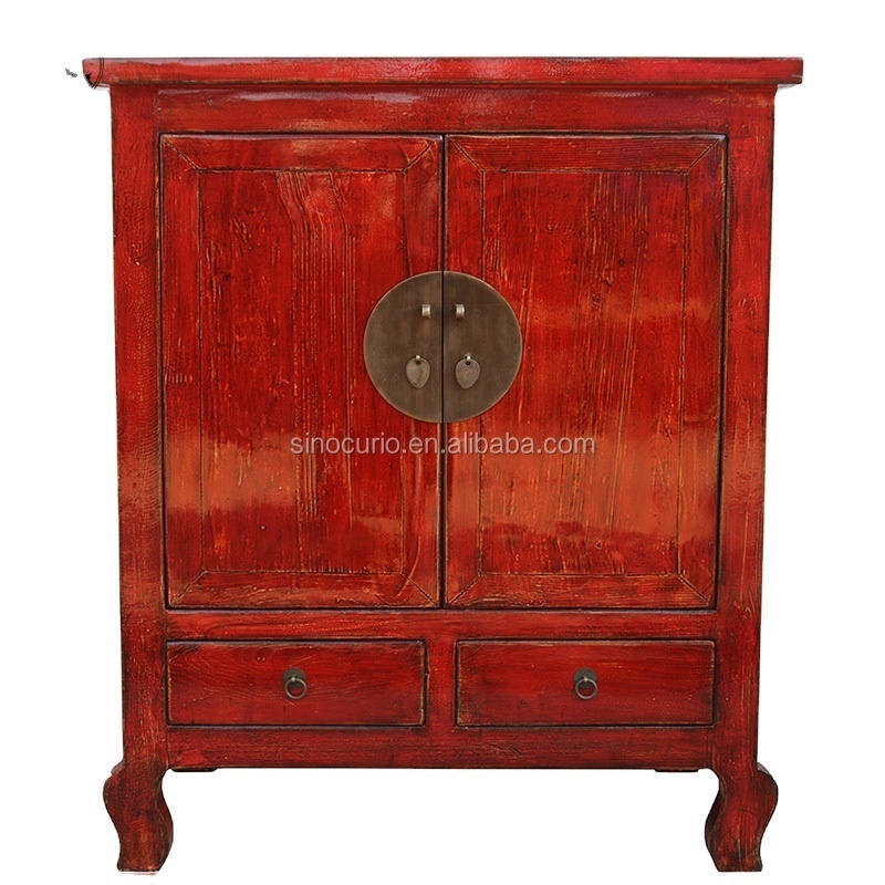 chinese antique wooden furniture red painted two door two drawer cabinet