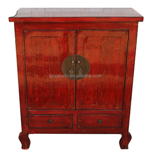 chinese antique wooden furniture red painted two door two drawer cabinet