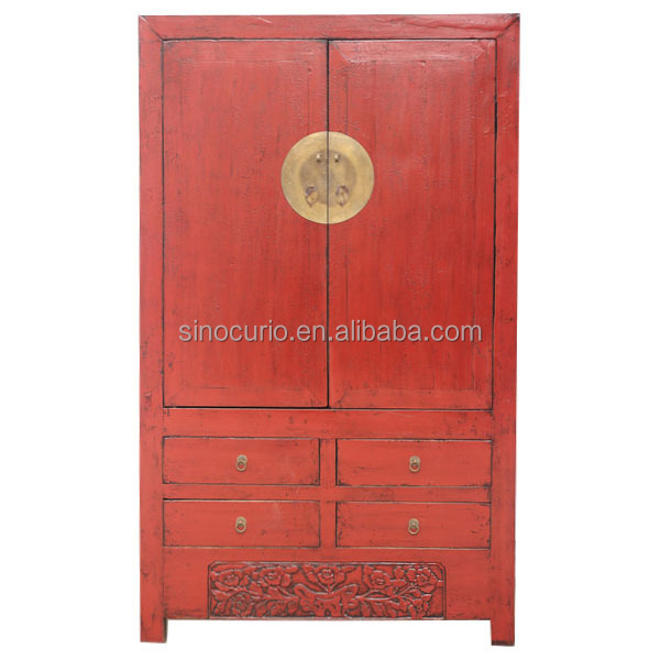 Chinese antique beijing high quality solid wooden hand painted furniture high glossy multi tall armoire wardrobes