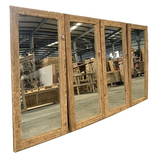 Antique recycled solid weathered elm wood decorative rustic natural wall mirror