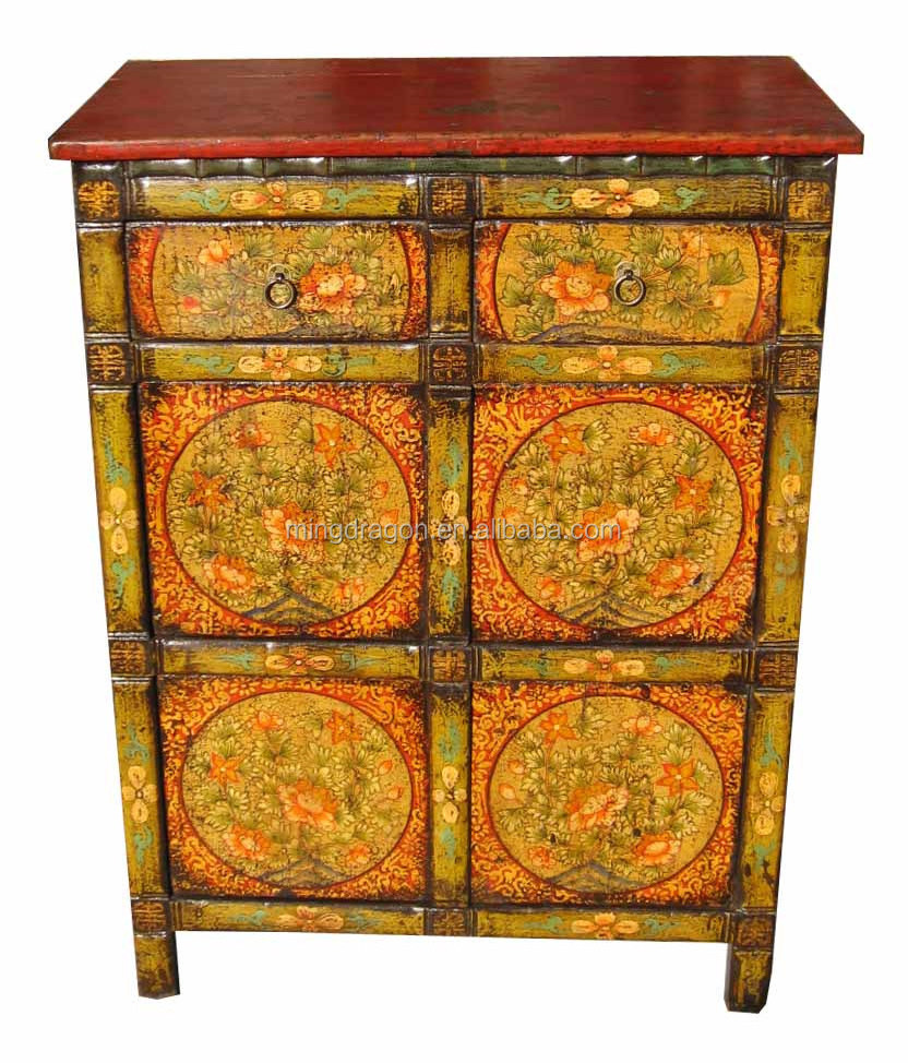 Antique Living Room Furniture-Tibetan Antique Painting Cabinet