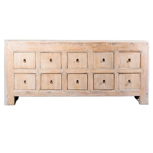 Wholesale antique wooden storage ten drawers cabinet rustic solid wood white wash buffet sideboard