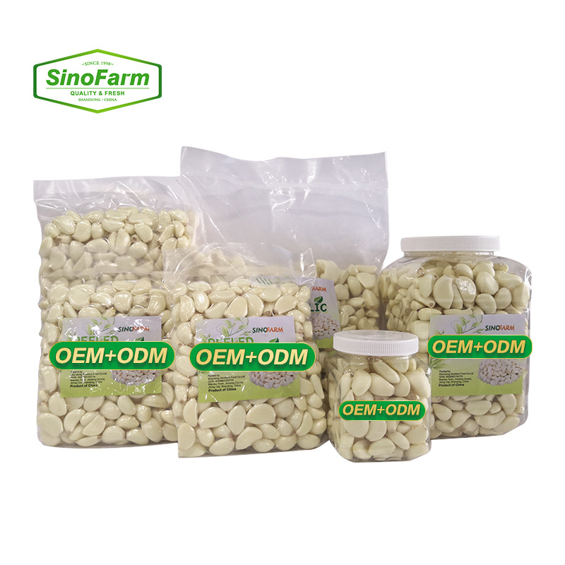 Sinofarm brand whole fresh Chinese peeled garlic cloves packed by vacuum for wholesale in container low price for sale in China