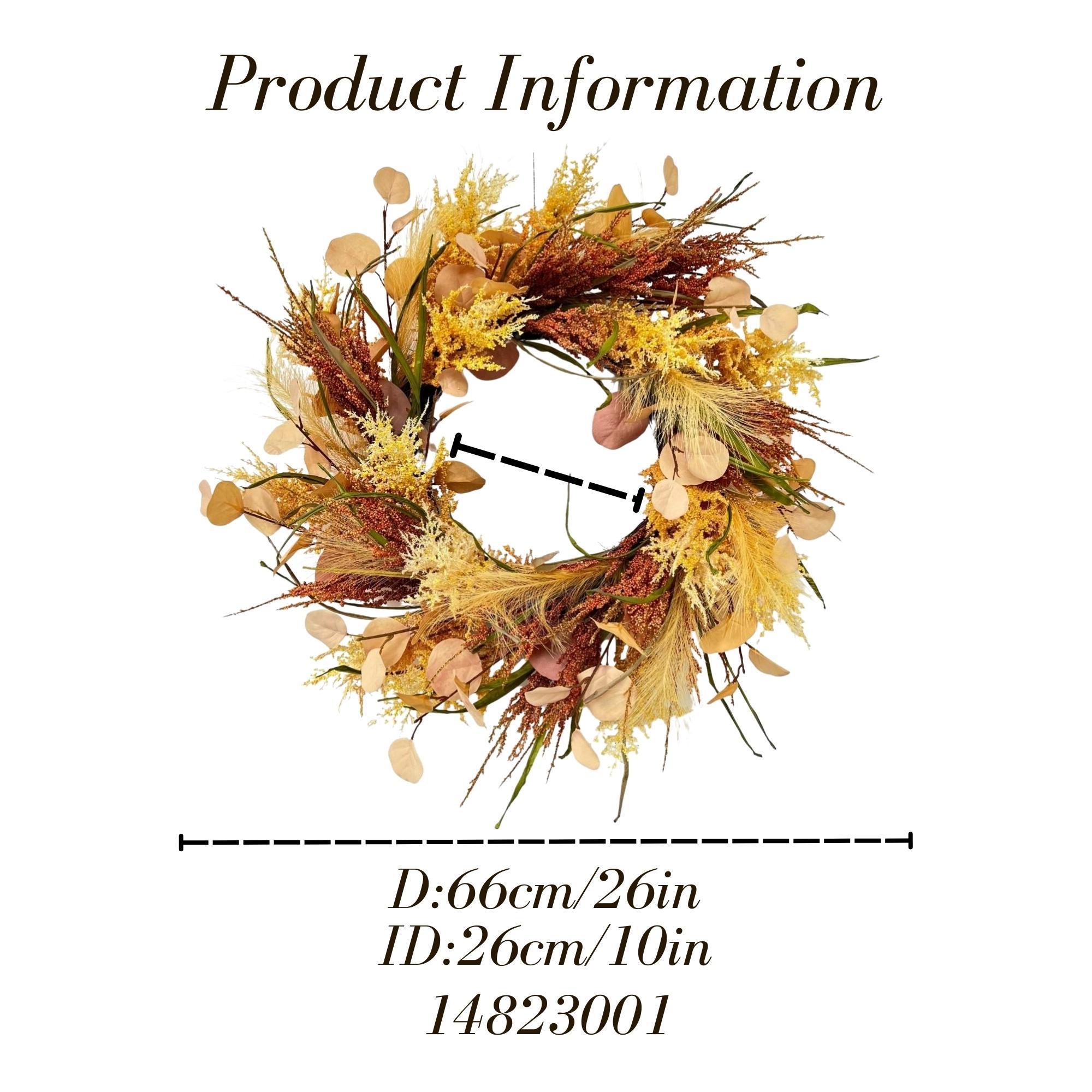 Artificial Wreath for Frontdoor Hanging Artificial Fall Grass and Foliage Harvest Wreath for Autumn Halloween Decoration