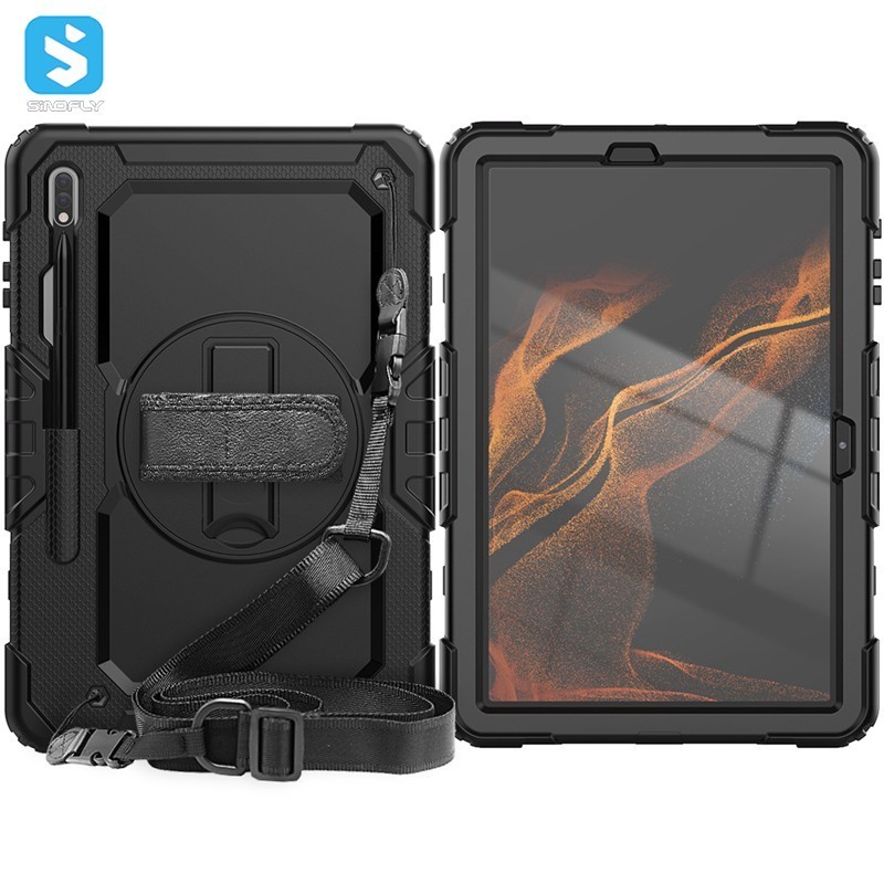 New Protection 360 Rotating Shoulder Strap Kickstand Tablet Case for Samsung Galaxy S8 Plus 12.4 2022 Case