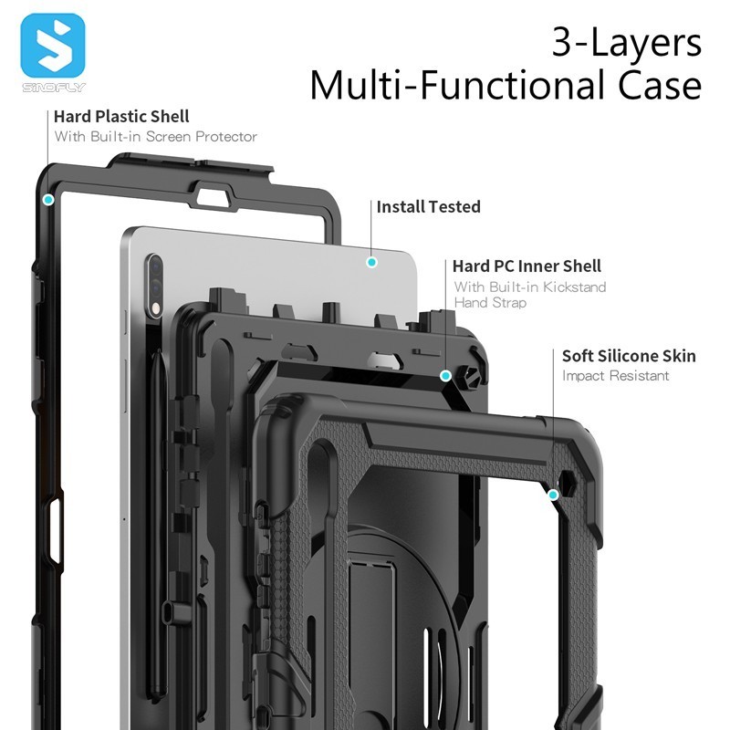 New Protection 360 Rotating Shoulder Strap Kickstand Tablet Case for Samsung Galaxy S8 Plus 12.4 2022 Case