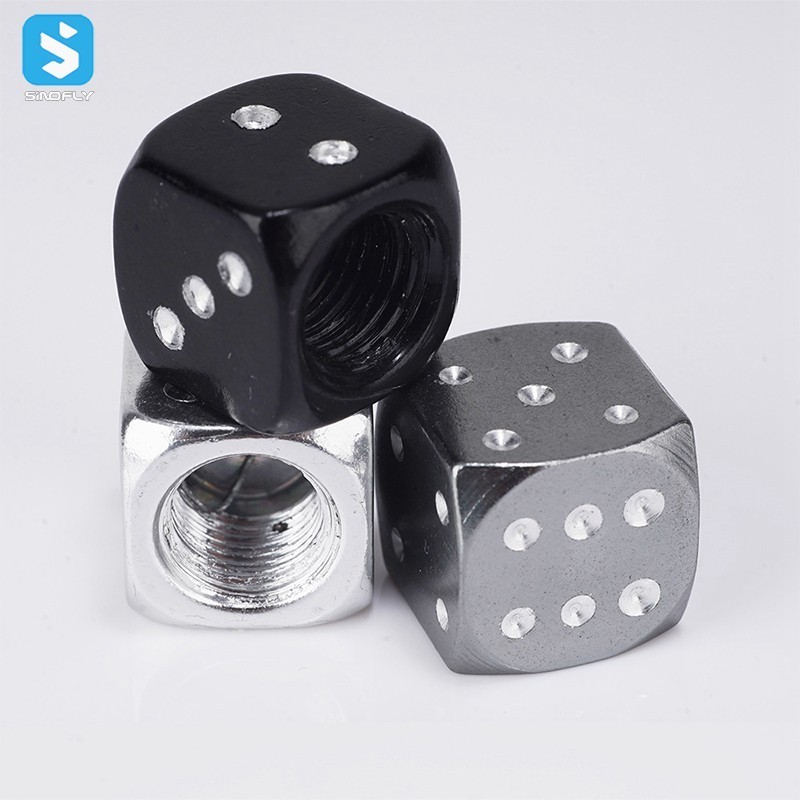 Trendy car tire valve cap dice tire valve stem cover hot selling aluminum tire valve cap