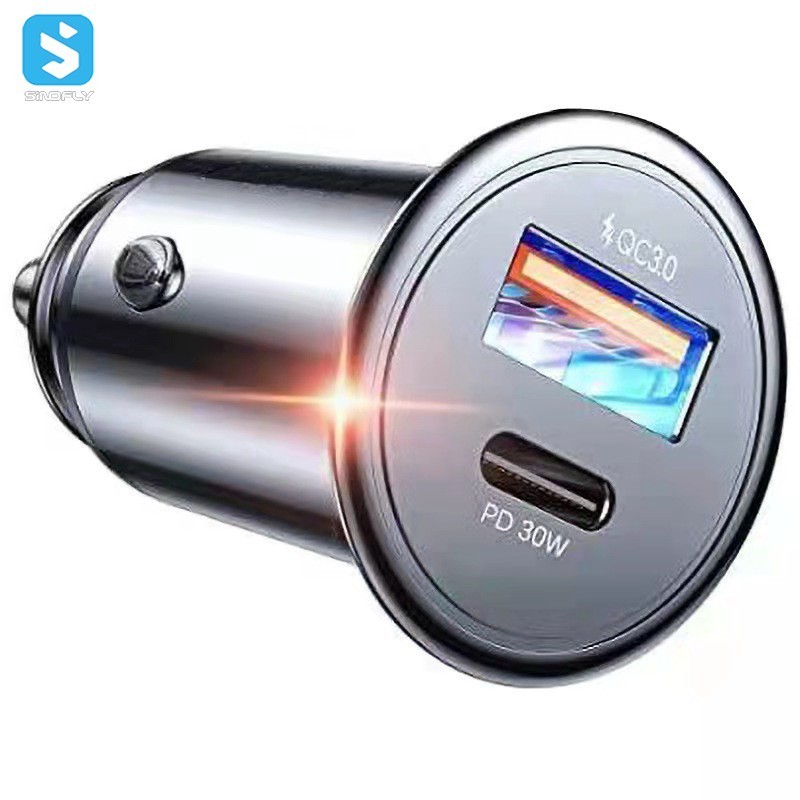 Car fast charging PD 30W USB C car charger Quick Charge 3.0 double port charger for car