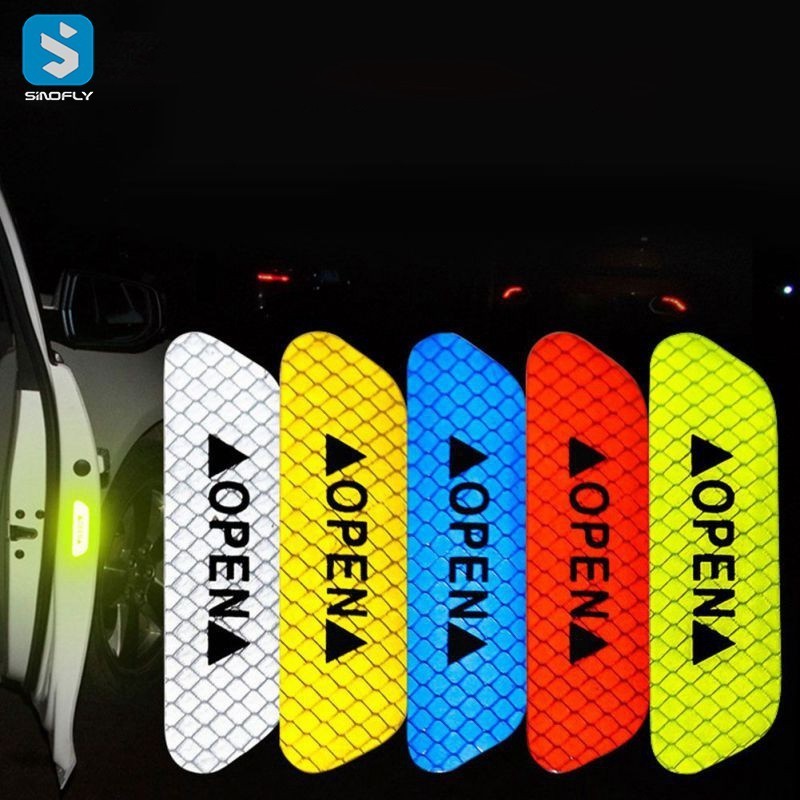 4Pcs/set Car Door Stickers Universal Safety Warning Mark OPEN High Reflective Tape Motorcycle Bike Helmet Styling Car Body Decal