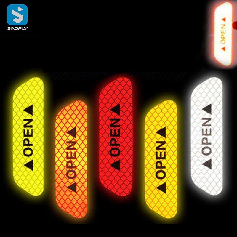 4pcs Car Door Handle Stickers Universal Safety Warning Mark OPEN High Reflective Tape Sticker