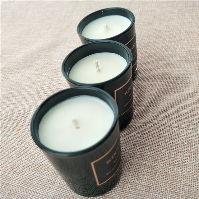 Soy wax essential oil massage candle set in round black glass with gift box