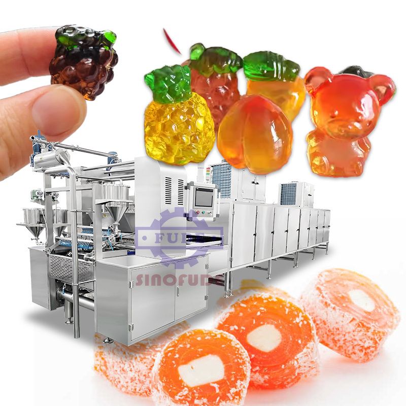 Pectin 3D fruit shape center filled gummy candy production line jelly candy making machine