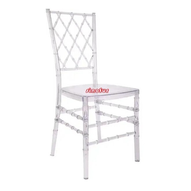 Hotel Banquet Clear Crystal Net Back Diamond Chiavari Resin Chair for Wedding