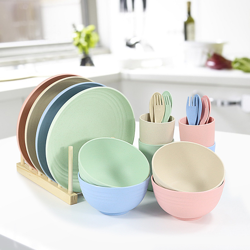 Wholesale lightweight baby bowls plates cups dinnerware sets Eco friendly Biodegradable plastic reusable wheat straw tableware