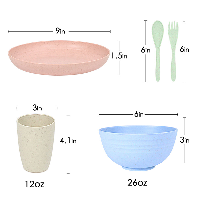 Wholesale lightweight baby bowls plates cups dinnerware sets Eco friendly Biodegradable plastic reusable wheat straw tableware