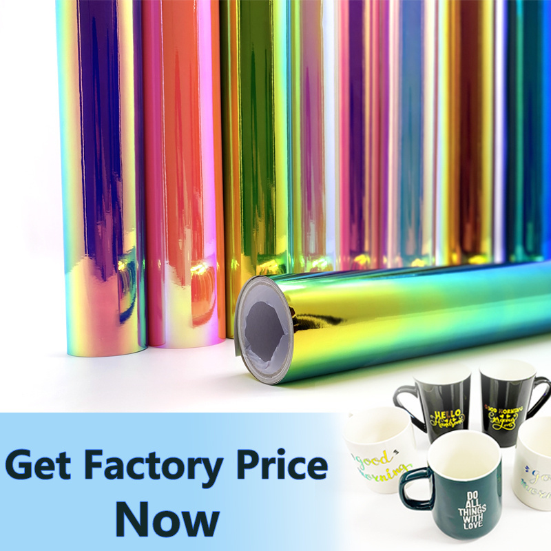 SINOVINYL Wholesale Factory Cutting Vinyl Cup Sticker Chrome Rainbow Holographic Laser DIY Craft Self Adhesive Vinyl Roll