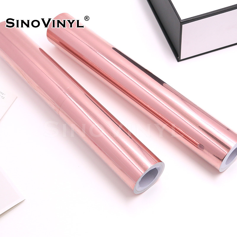 SINOVINYL Wholesale Chrome Mirror Gloss Red Rose Gold PVC Film Cutting Graphic Cut Adhesive Vinyl Oracal 651 Roll