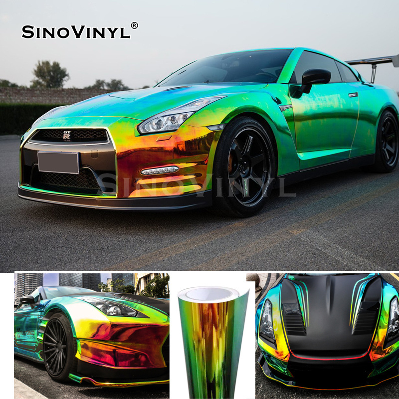 SINOVINYL High Quality Moto Decoration Sticker Chrome Mirror Holographic Rainbow Auto Body Wrapping Film Vinyl Car Wrap Foil