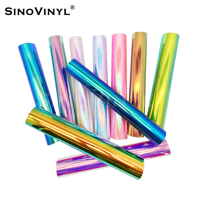 SINOVINYL Wholesale Factory Cutting Vinyl Cup Sticker Chrome Rainbow Holographic Laser DIY Craft Self Adhesive Vinyl Roll