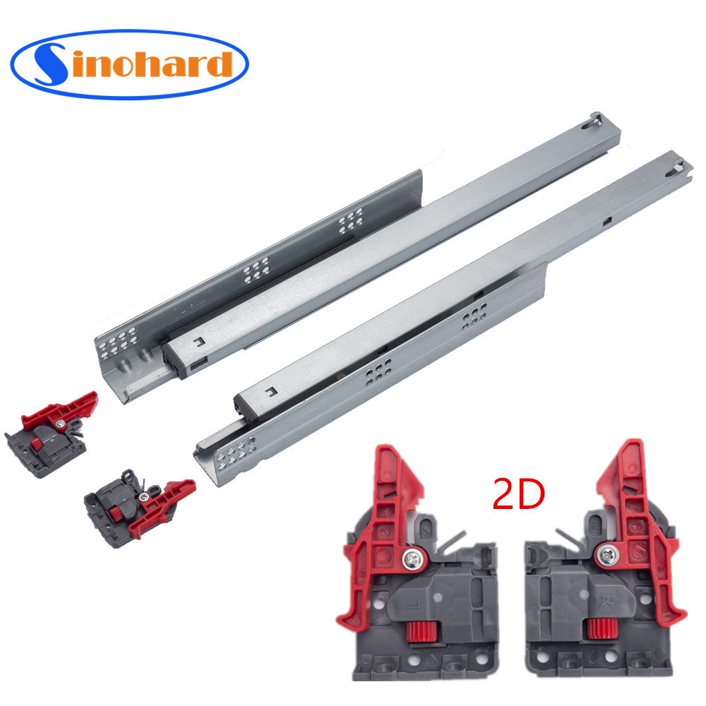 SINOHARD EURO type 3 fold damper hidden telescopic rails soft close undermount drawer slide