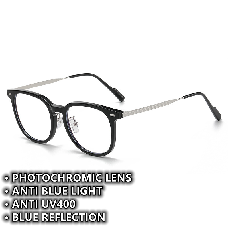 photochromic 2024 2023 computer big female metal anti reflet bleu lunettes TR90 black transparent grey square aesthetic glasses