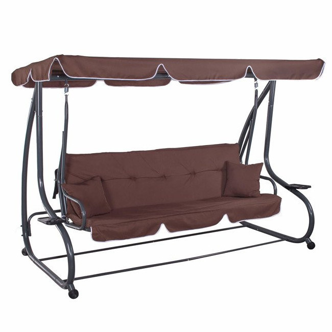 Metal Patio Outdoor Double 4 seats Garden Swing Chair Bed