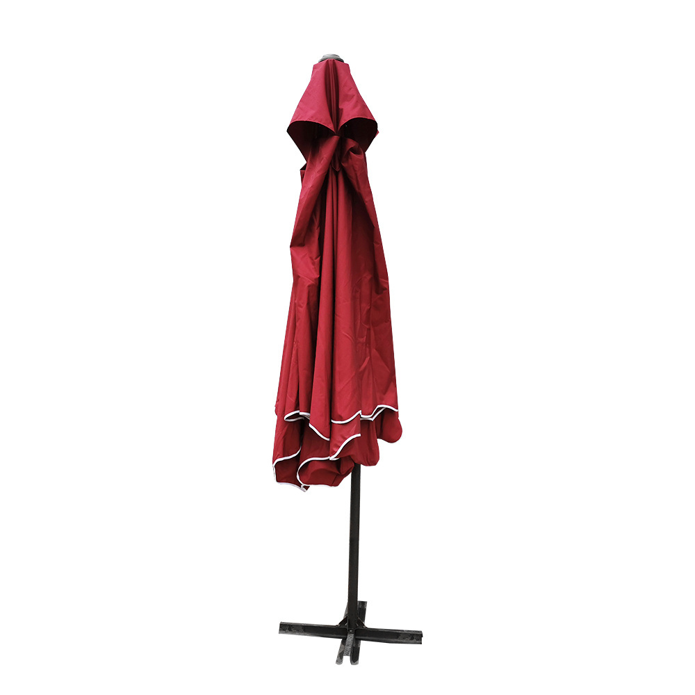 Red rectangular outdoor cantilever parasol patio umbrella with base