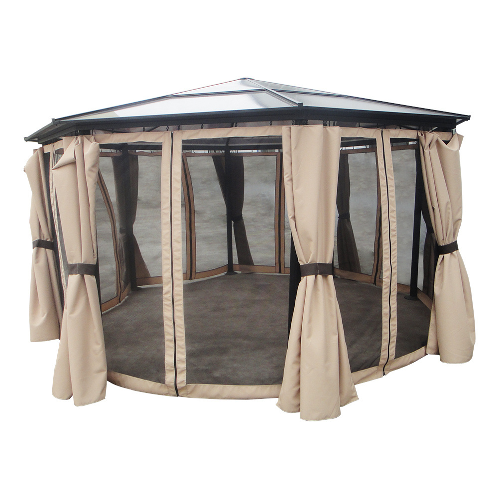 Outdoor polycarbonate aluminium hexagon gazebo with mosquito net