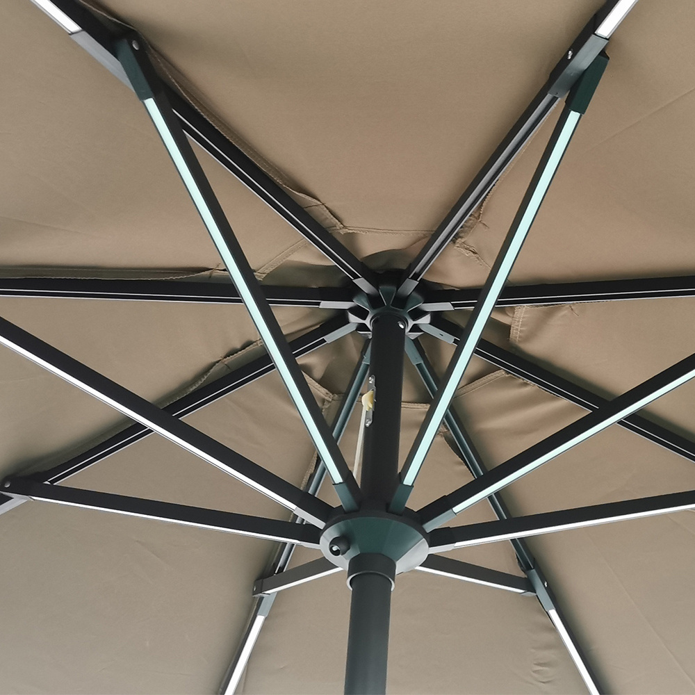 China Cheap ODM New Design Aluminum Metal Pole Solar LED Patio Umbrella Supplier