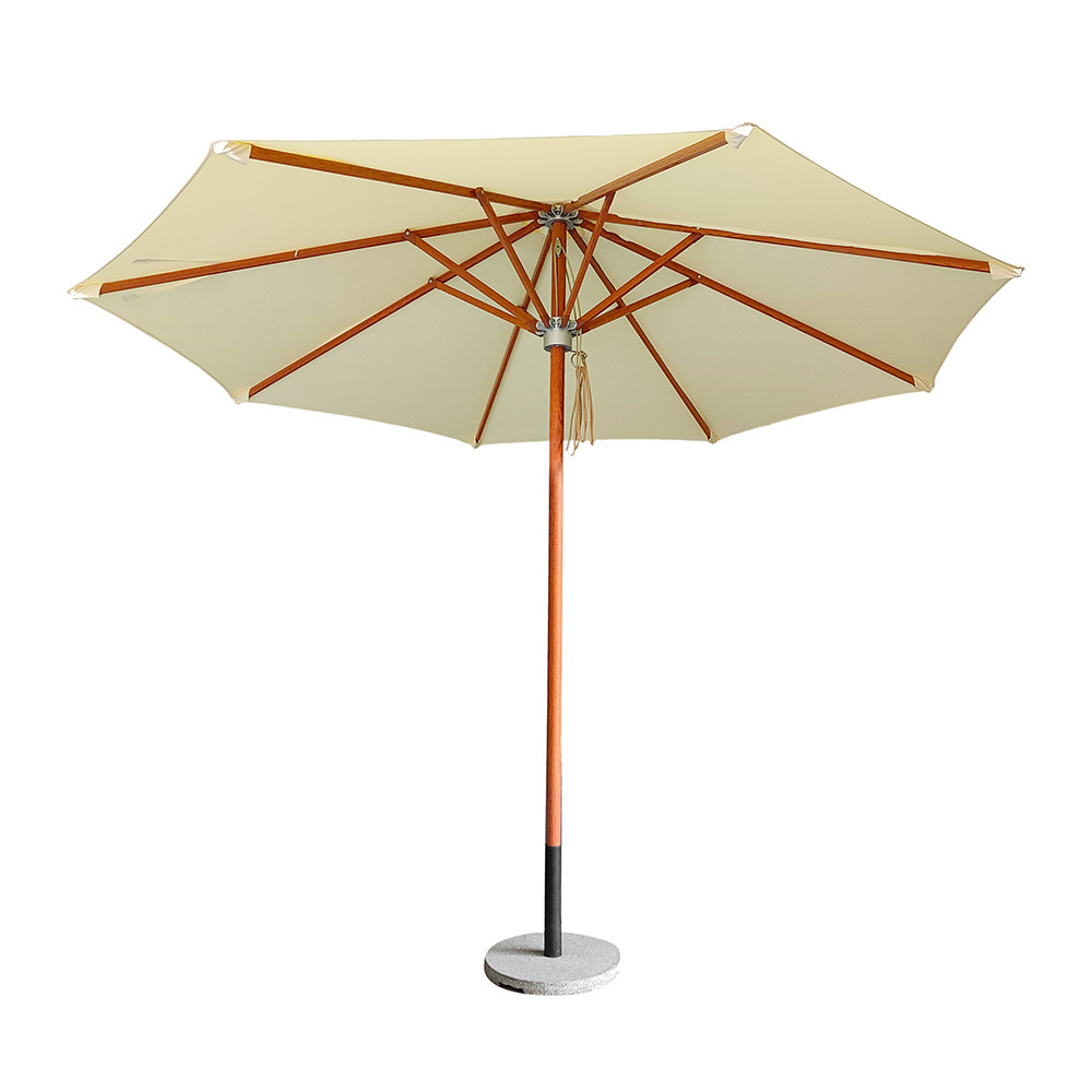 Customized outdoor beach garden wooden led solar panel windproof umbrella