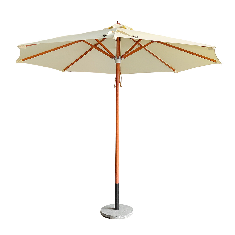 Customized outdoor beach garden wooden led solar panel windproof umbrella