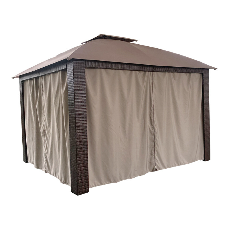 12' x 10' Wicker Gazebo, Large, Brown/Gold Trim