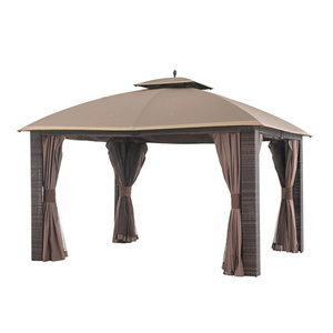 12' x 10' Wicker Gazebo, Large, Brown/Gold Trim