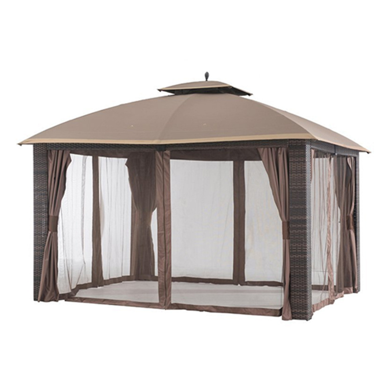 12' x 10' Wicker Gazebo, Large, Brown/Gold Trim