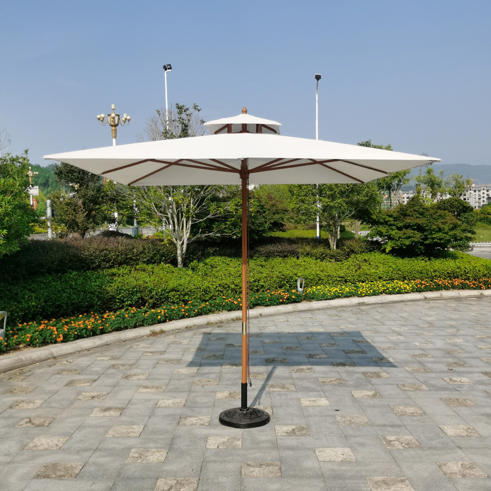 Double canopy square market patio umbrella parasol wood white