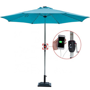 9' Solar LED outdoor tilt sun umbrella with USB charge