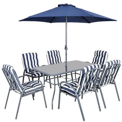 Sling dining garden furniture with glass table and sling chairs