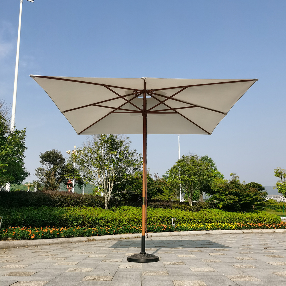 Double canopy square market patio umbrella parasol wood white