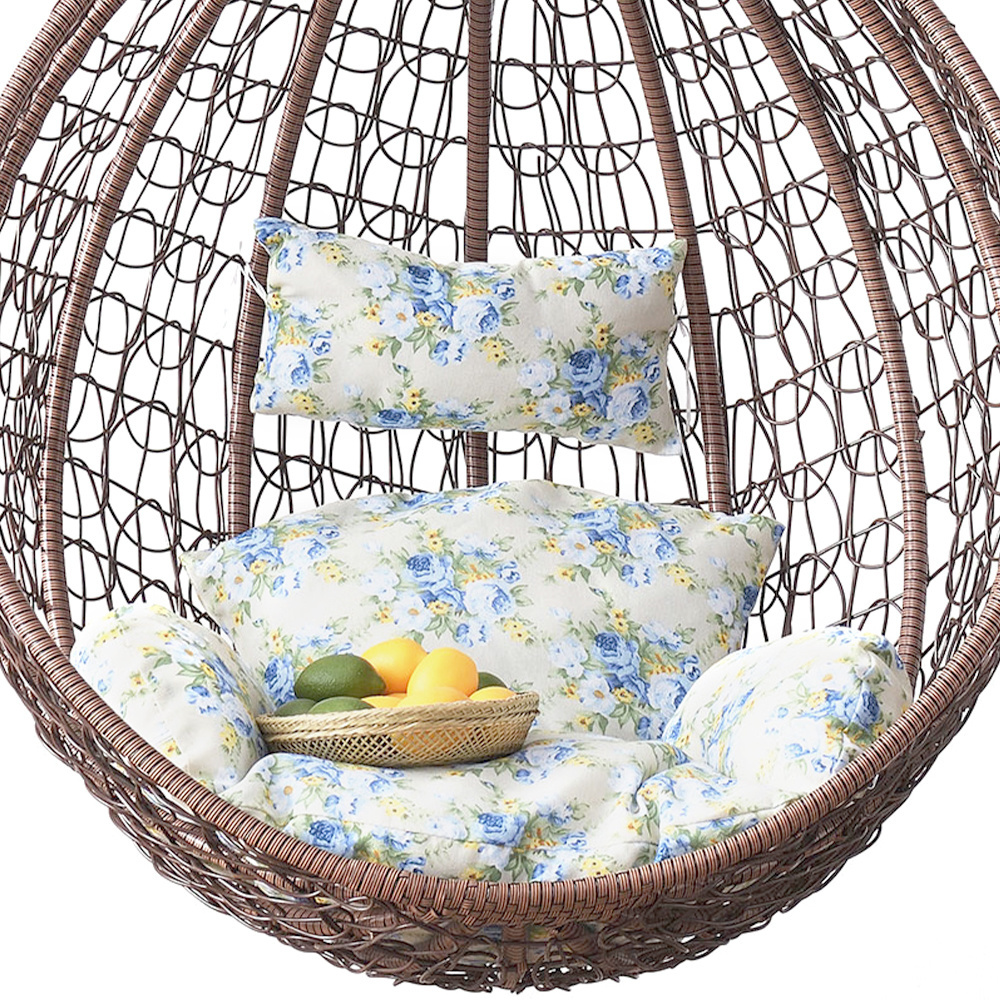 Garden iron metal frame rattan egg hanging swing chair with cushion