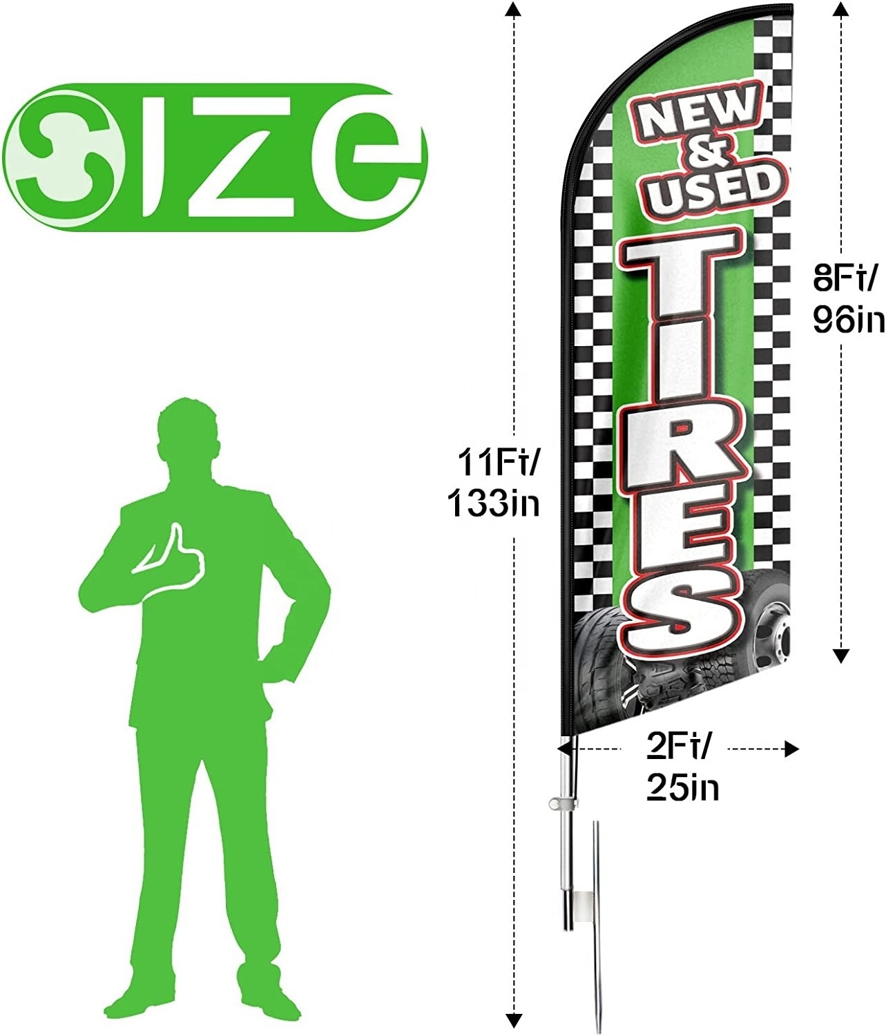 New Used Tires Windless Advertising Feather Banners Signs 12ft Custom Feather Flags With Flag Pole Kit And Ground Stake