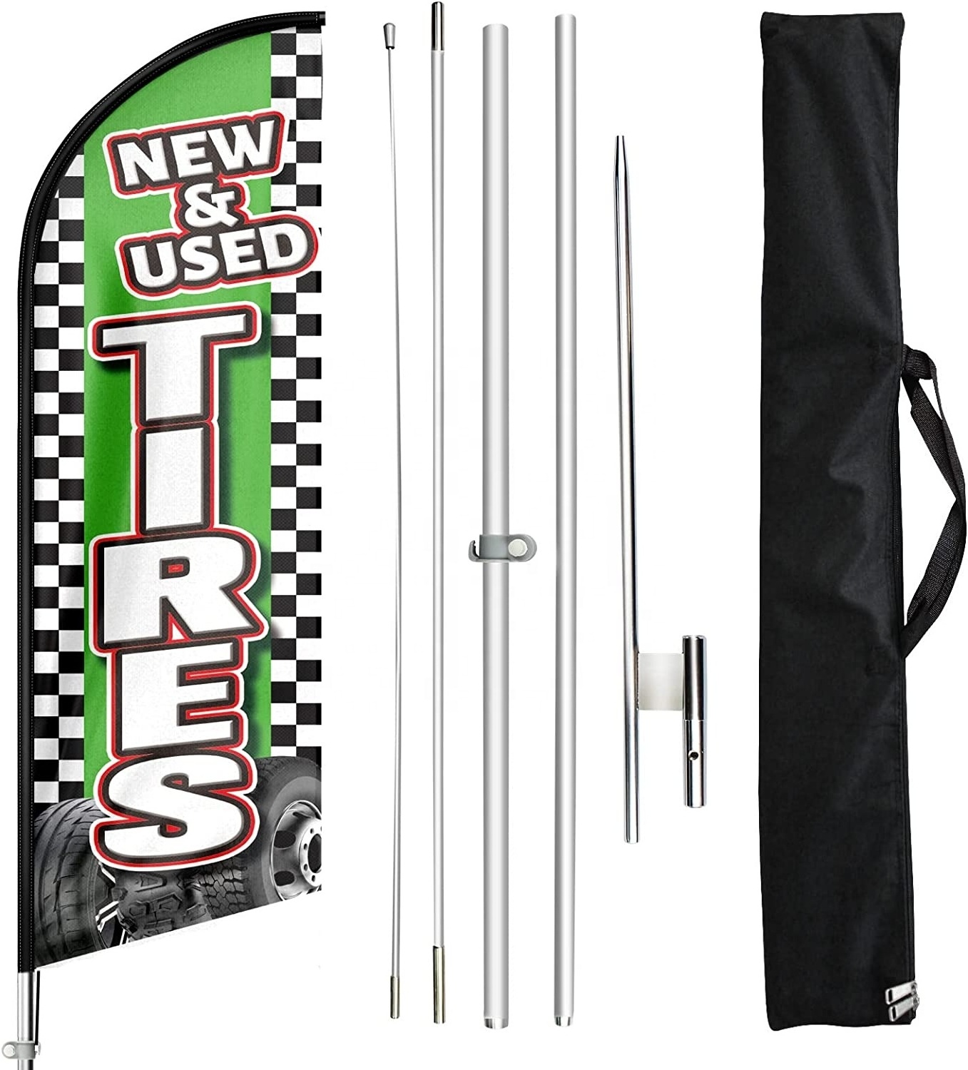 New Used Tires Windless Advertising Feather Banners Signs 12ft Custom Feather Flags With Flag Pole Kit And Ground Stake