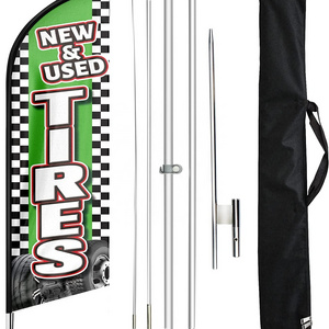 New Used Tires Windless Advertising Feather Banners Signs 12ft Custom Feather Flags With Flag Pole Kit And Ground Stake