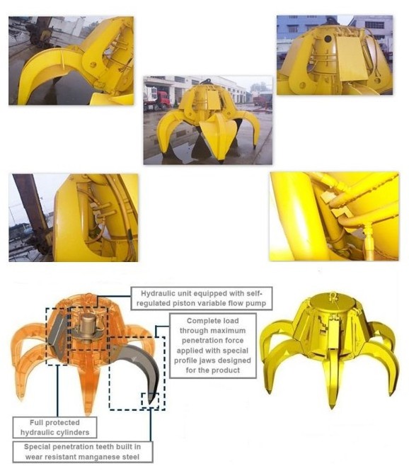 Industrial Electric Hydraulic Orange Peel Scrap Grapple Wireless Remote Control Crane Grab Bucket For Sale