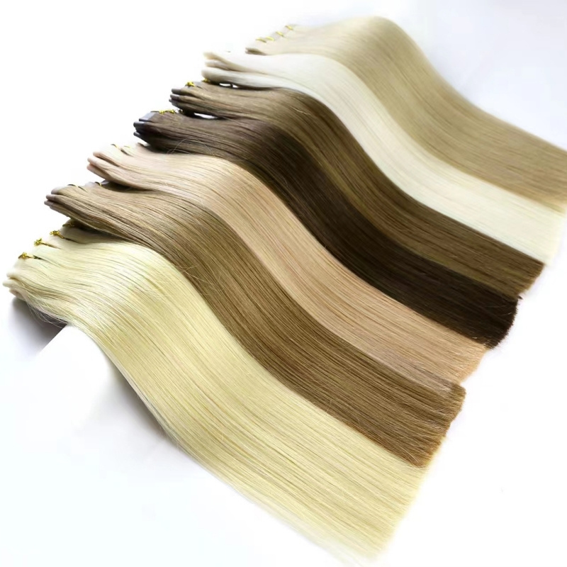 Wholesale Russian Virgin Bone Straight Clip In Hair Double Drawn Seamless PU Skin Weft Hair Extensions 100% Human Hair Pieces